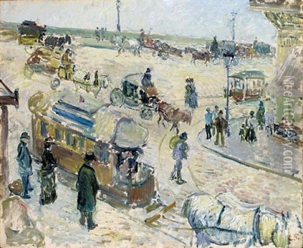 Place De La Republique A Rouen, Avec Tramway Oil Painting - Camille Pissarro