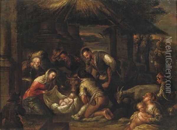 The Adoration Of The Shepherds Oil Painting - Jacopo dal Ponte Bassano