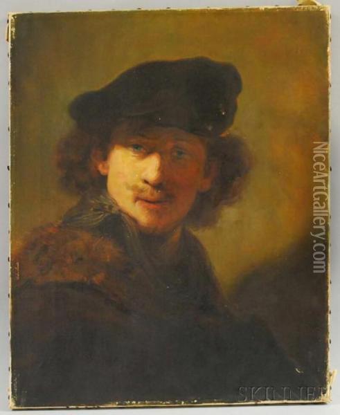 Self-portrait With Velvet Beret And Furred Mantle Oil Painting - Rembrandt Van Rijn