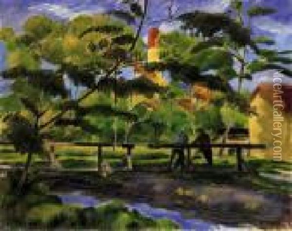 The View Of Nagybanya With The Reformed Church Oil Painting - Sandor Szolnay