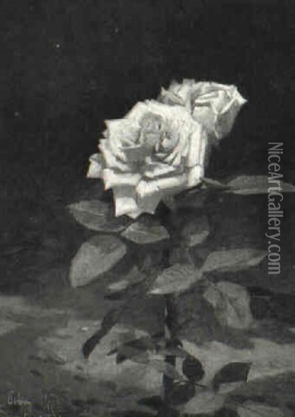 Voksende Lyser+de Rose Oil Painting - Niels Peter Rasmussen