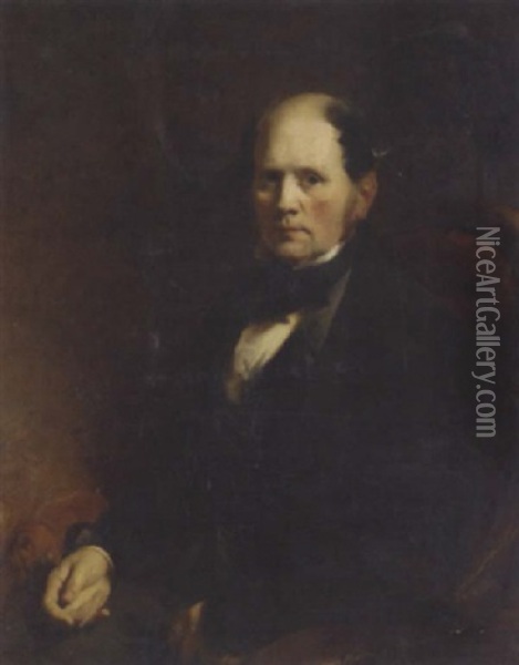 Portrait Of A Gentleman In A Black Coat Oil Painting - William Huggins