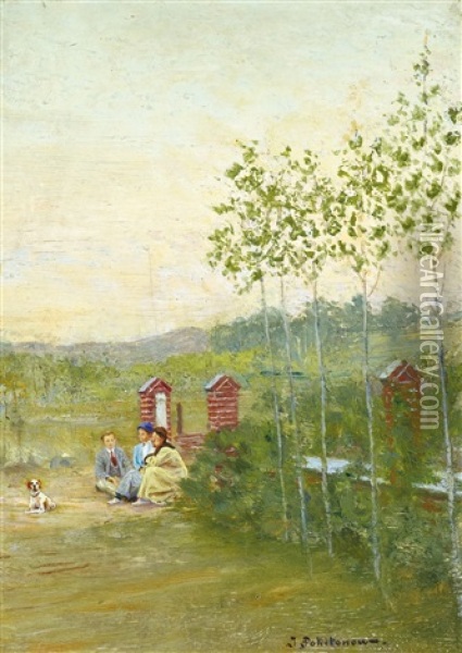 Family Scene At La Panne Oil Painting - Ivan Pavlovich Pokhitonov