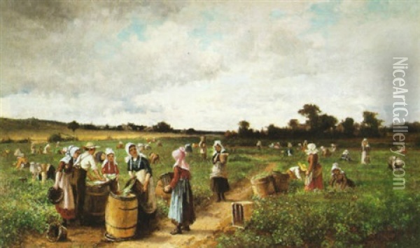 Picking Beans In New Jersey Oil Painting - Frederick Rondel