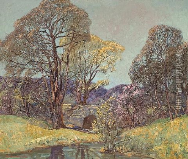 Spring Cottonwoods And Willows Oil Painting - Joseph Pierre Birren