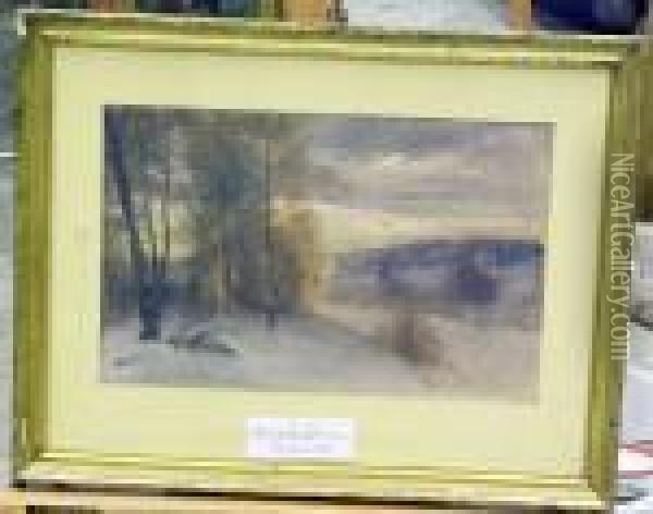 Varvinterlandskap I Kvallningen. Oil Painting - Reinhold Norstedt