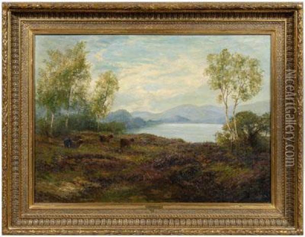 Highland Lake With Cows Oil Painting - Edith Bullock