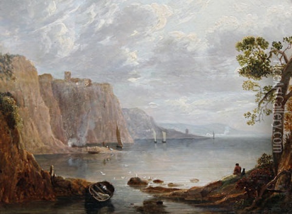 A Coastal Landscape Oil Painting - Robert Gibb the Elder