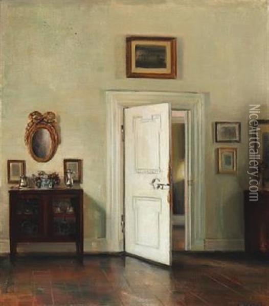 Interior With An Open Door Oil Painting - Carl Vilhelm Holsoe