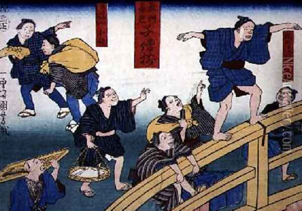 Moral teaching for shopboys giving good and bad examples of behaviour 8 Oil Painting - Utagawa Kuniyoshi