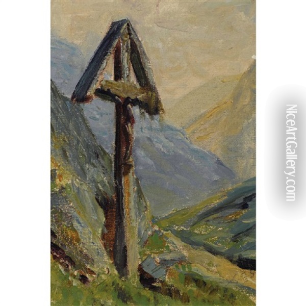 Alpenlandschaft Mit Kreuz Oil Painting - Albert Henri John Gos