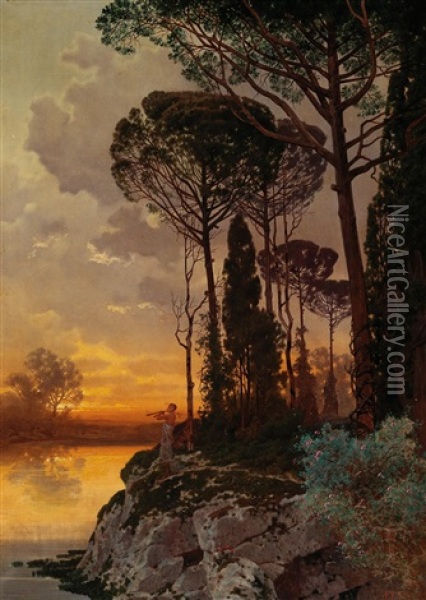 Sunset Oil Painting - Ferdinand Knab