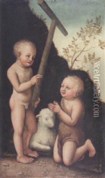 Der Christusknabe Und Der Ihn Anbetende Johannesknabe Oil Painting - Lucas Cranach the Elder