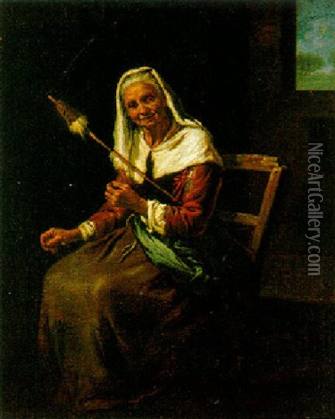Sitzende Alte Frau Mit Einem Spinnrocken Oil Painting - Antonio Mercurio Amorosi