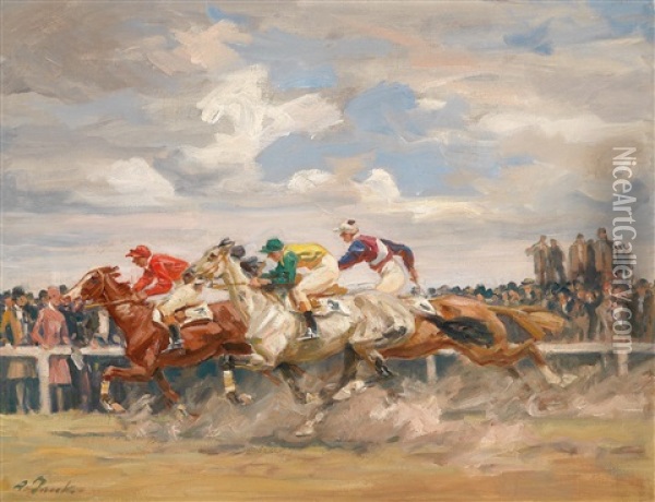 Horse Racing Oil Painting - Angelo Jank