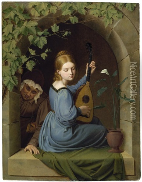 Lautenspielerin Am Fenster Oil Painting - Heinrich Ludwig Wittich