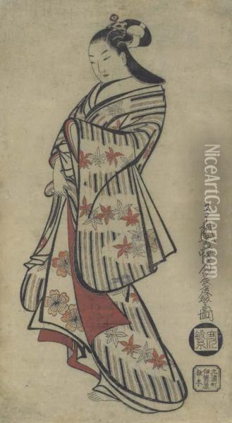 Standing Courtesan Oil Painting - Kaigetsudo Dohan