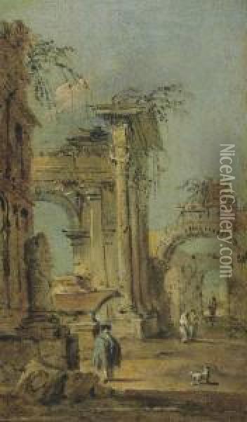 Capriccio With Architectural Ruins Oil Painting - Francesco Guardi