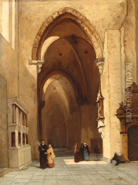 Church Interior Oil Painting - Jan Baptiste Tetar van Elven