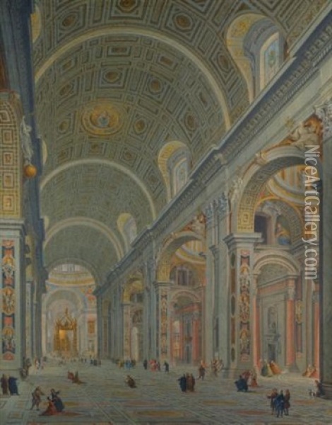 The Interior Of Saint Peter's, Rome Oil Painting - Giovanni Paolo Panini