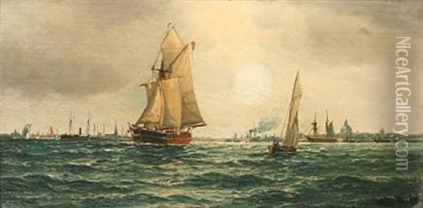 Sailing Ships Off Copenhagen Oil Painting - Vilhelm Victor Bille