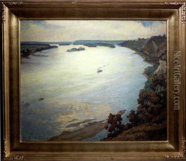 Landscape River View From Alton Bluffs Oil Painting - Henry Salem Hubbell