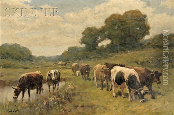 View Of Cows At Pasture Oil Painting - George Arthur Hays