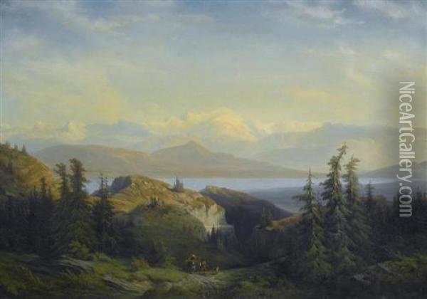 Paysage Du Lac Leman. 1852 Oil Painting - Francois Diday