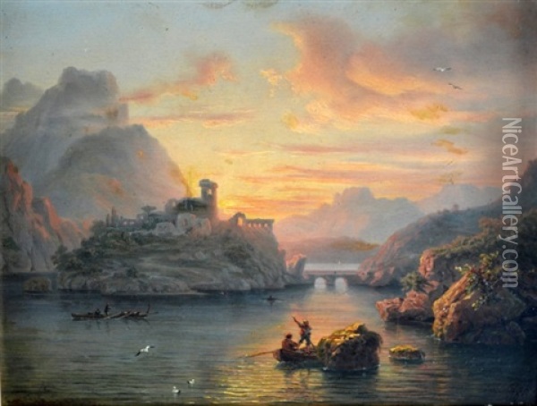 Pecheurs En Mediterranee Aupres De Ruines Au Crepuscule Oil Painting - Auguste-Etienne-Francois Mayer
