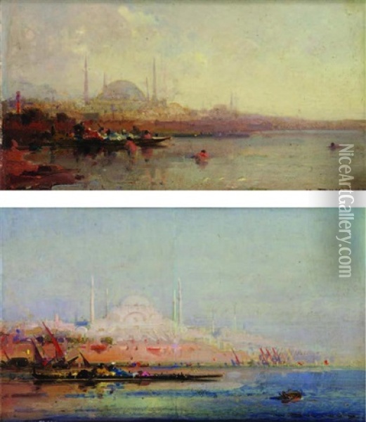 Istanbul (+ Another; 2 Works) Oil Painting - Henri Duvieux