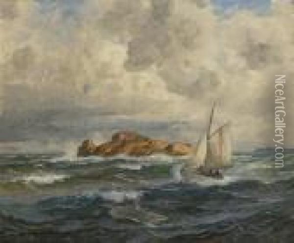 Coastal Landscape With Pilot Boat Oil Painting - Thorolf Holmboe