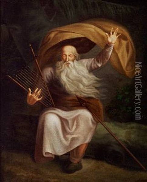 Ossian With His Harp (after N.a. Abildgaard And J.f. Clemens) Oil Painting - Christian Faedder Hoyer