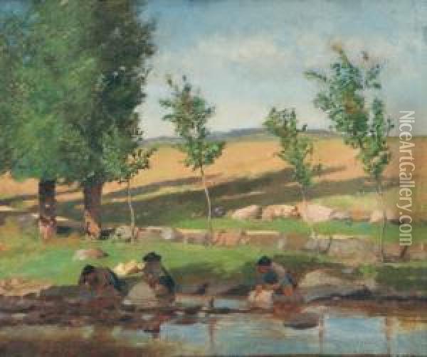 Washing Clothes At The Rivers Edge Oil Painting - William Brymner