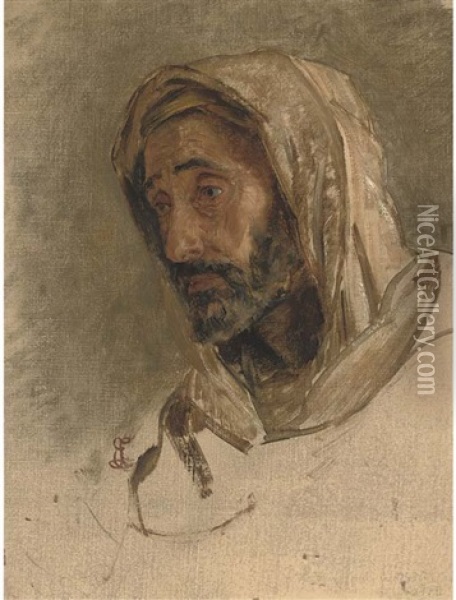Portrait Of A Man In Arab Dress Oil Painting - Edwin Long