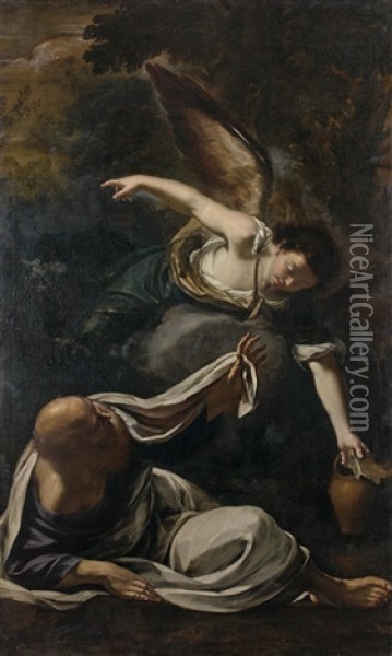 Le Prophete Elie Secouru Par Un Ange Oil Painting - Giovanni Battista Bonocore