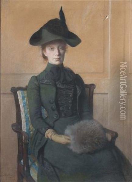 Portrait Of Elizabeth Breul Seated In A Chair Oil Painting - Otto Scholderer