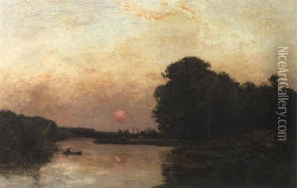 Paysage Au Coucher De Soleil Oil Painting - Hippolyte Camille Delpy