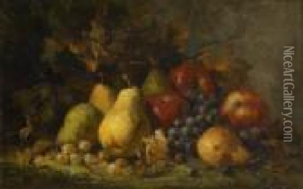 Composition Aux Poires, Prunes Et Raisins Oil Painting - Hubert Bellis