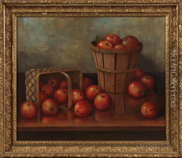 Still Life With Apples And Baskets Oil Painting - Albert Francis King