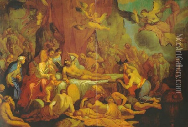 Il Regno Di Hypnos Con L'arrivo Di Iride Messagera Oil Painting - Giulio Carpioni