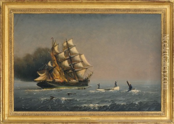 The Sunbeam Burning In Boston Harbor Oil Painting - Marshall Johnson