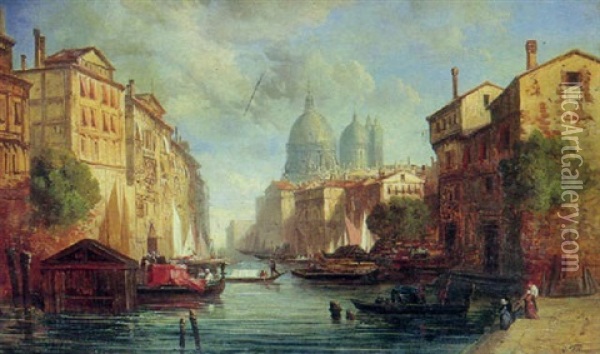 A View Of A Venetian Canal With Santa Maria Della Salute Beyond Oil Painting - Alexandre Defaux