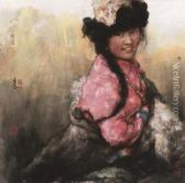 Glancing Back Oil Painting - Xiao Sun