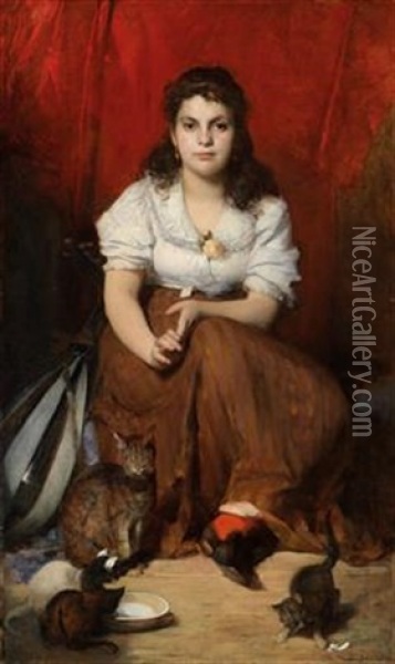 The Mother Cat Oil Painting - Franz Rumpler