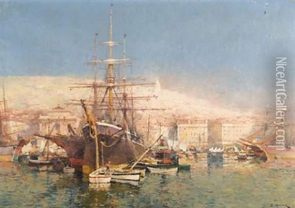Trois Mats Dans Le Port De Marseille Oil Painting - Eugene Galien-Laloue