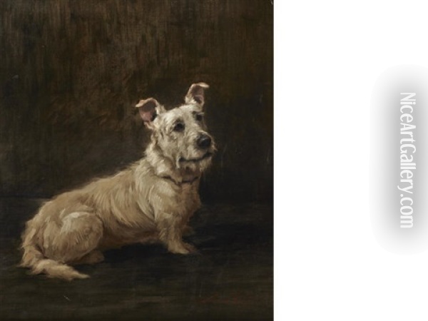 Skye Terrier Oil Painting - Maud Earl