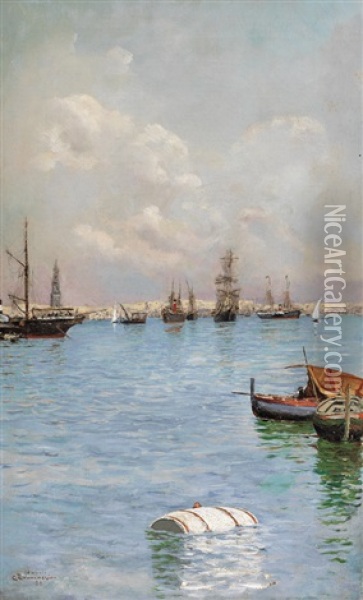 Marina Con Barche E Velieri Oil Painting - Carlo Brancaccio