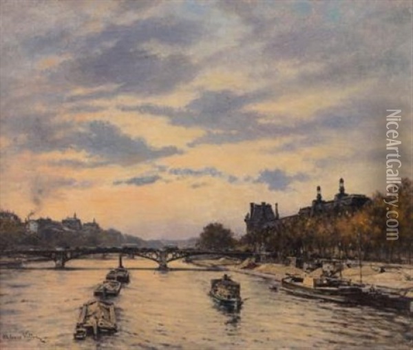 Pont Du Carrousel Et Le Louvre Oil Painting - Alexis Vollon