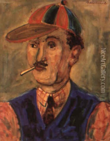 Portrait Of A Jockey Oil Painting - Abraham Mintchine