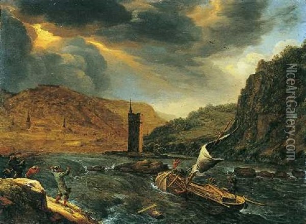 Rheinlandschaft Mit Mauseturm Bei Bingen Oil Painting - Herman Saftleven